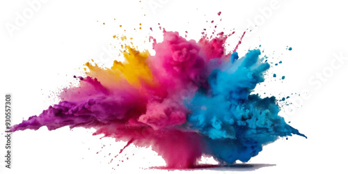 Vector colorful vibrant rainbow, smoke and cloud holi paint color powder explosion with bright colors isolated on transparent background. Multicolored explosion of rainbow powder paint holi festival 