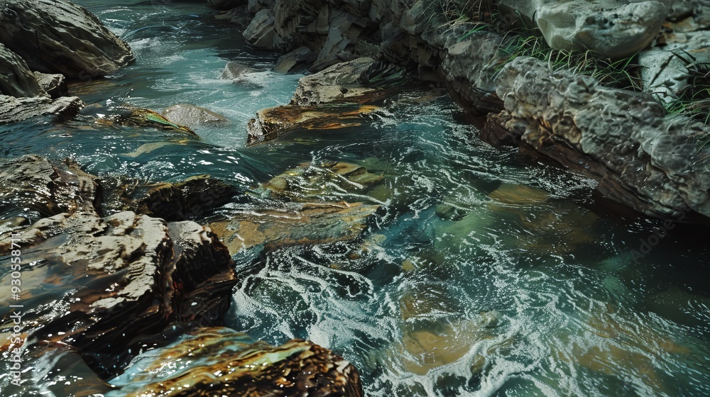 Fototapeta premium Stream Water Passing Through Cliffs