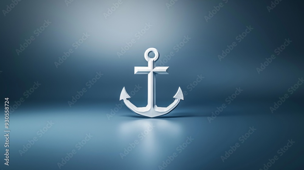 A blue and white anchor is displayed on a blue background A blue and white anchor is displayed on a blue background