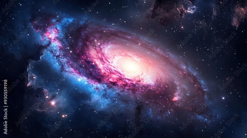 Naklejka premium A vibrant galaxy with swirling colors and stars, showcasing the beauty of the universe.