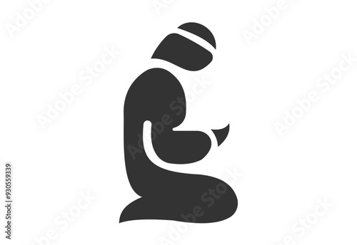Vector high quality black stick figure icon of a prayer isolated on white background. Faith, humility and hope concept