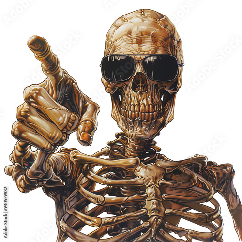 halloween, cool skeleton wearing sunglasses pointing at the camera transparent background .PNG