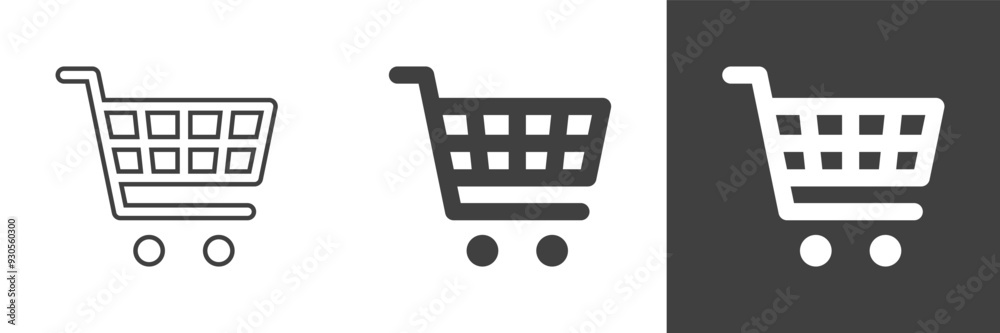 Sopping basket store illustration in 3 variations isolated. Web supermarket. Vector icons in flat style Sopping basket store illustration in 3 variations isolated. Web supermarket. Vector icons in flat style