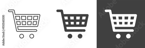 Sopping basket store illustration in 3 variations isolated. Web supermarket. Vector icons in flat style