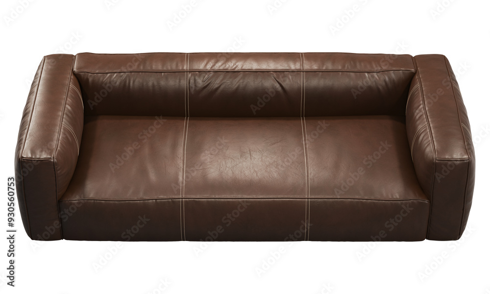 Obraz premium Modern brown leather upholstery sofa with. 3d render.