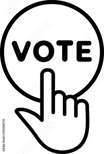 Vote icon. Hand pressing vote button vector icon. Presidential election online voting sign line icon.