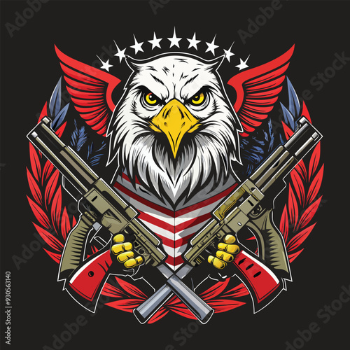 A strong eagle representing the American Army, with two crossed AK-47s