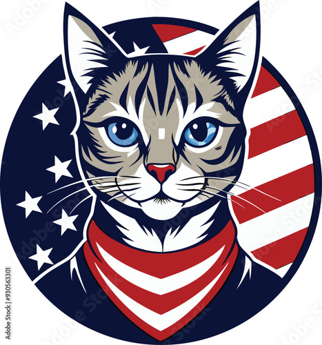 Cute cat with USA flag Stars and Stripes Print ready design