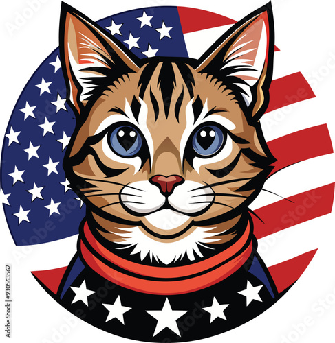 Cute cat with USA flag Stars and Stripes Print ready design