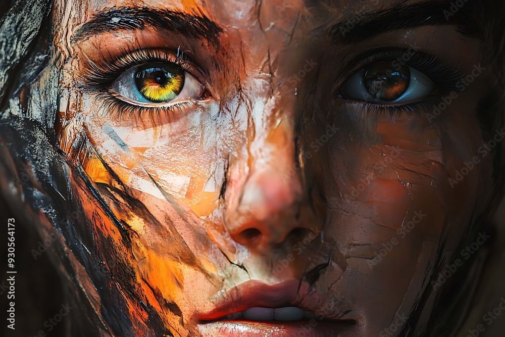 Abstract photo featuring detailed character design of people's faces, enhanced by VRay tracing for realistic lighting and textures, creating a vivid and intricate representation Abstract photo featuring detailed character design of people's faces, enhanced by VRay tracing for realistic lighting and textures, creating a vivid and intricate representation