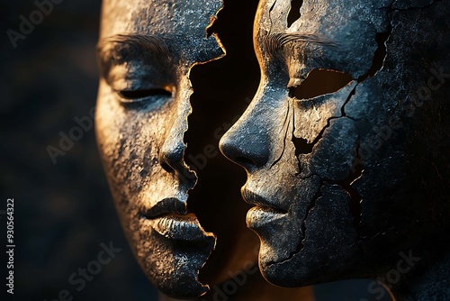 Abstract photo featuring detailed character design of people's faces, enhanced by VRay tracing for realistic lighting and textures, creating a vivid and intricate representation