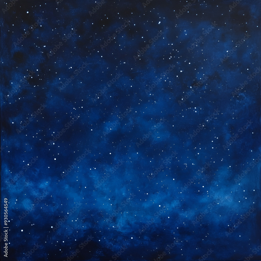 Fototapeta premium A vibrant deep navy blue sky is sprinkled with softly glowing blue-white stars