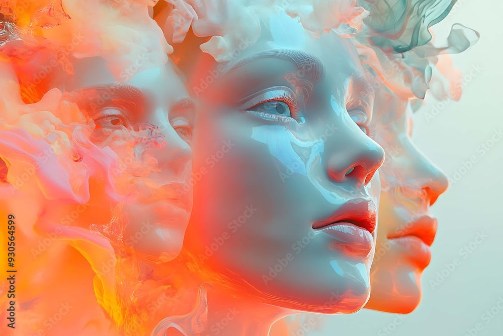 Abstract photo featuring detailed character design of people's faces, enhanced by VRay tracing for realistic lighting and textures, creating a vivid and intricate representation Abstract photo featuring detailed character design of people's faces, enhanced by VRay tracing for realistic lighting and textures, creating a vivid and intricate representation