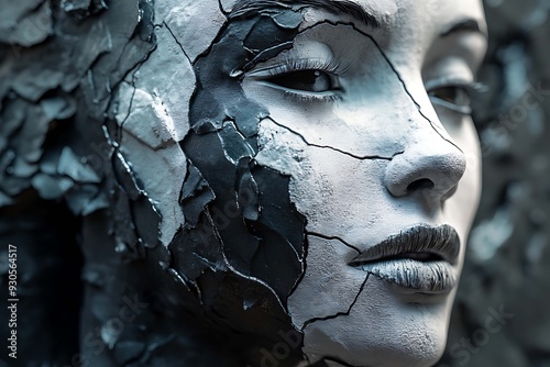 Abstract photo featuring detailed character design of people's faces, enhanced by VRay tracing for realistic lighting and textures, creating a vivid and intricate representation