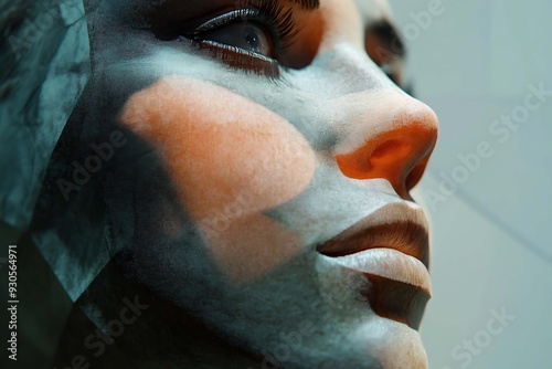 Abstract photo featuring detailed character design of people's faces, enhanced by VRay tracing for realistic lighting and textures, creating a vivid and intricate representation photo