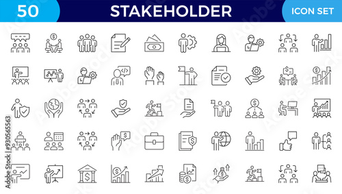 Stakeholder editable stroke icons set. Business, partner, shareholder, investor, supporter vector illustrations.