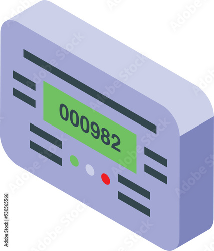 Electric meter showing consumption counter isometric icon, energy consumption concept