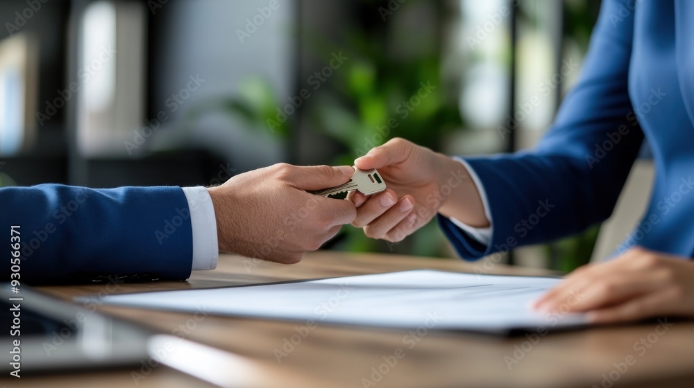 Realtor agent giving a key of apartment to new owner Realtor agent giving a key of apartment to new owner