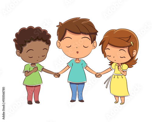 Children praying, holding hands