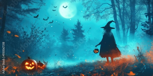 Witch in a Spooky Halloween Forest created by ai