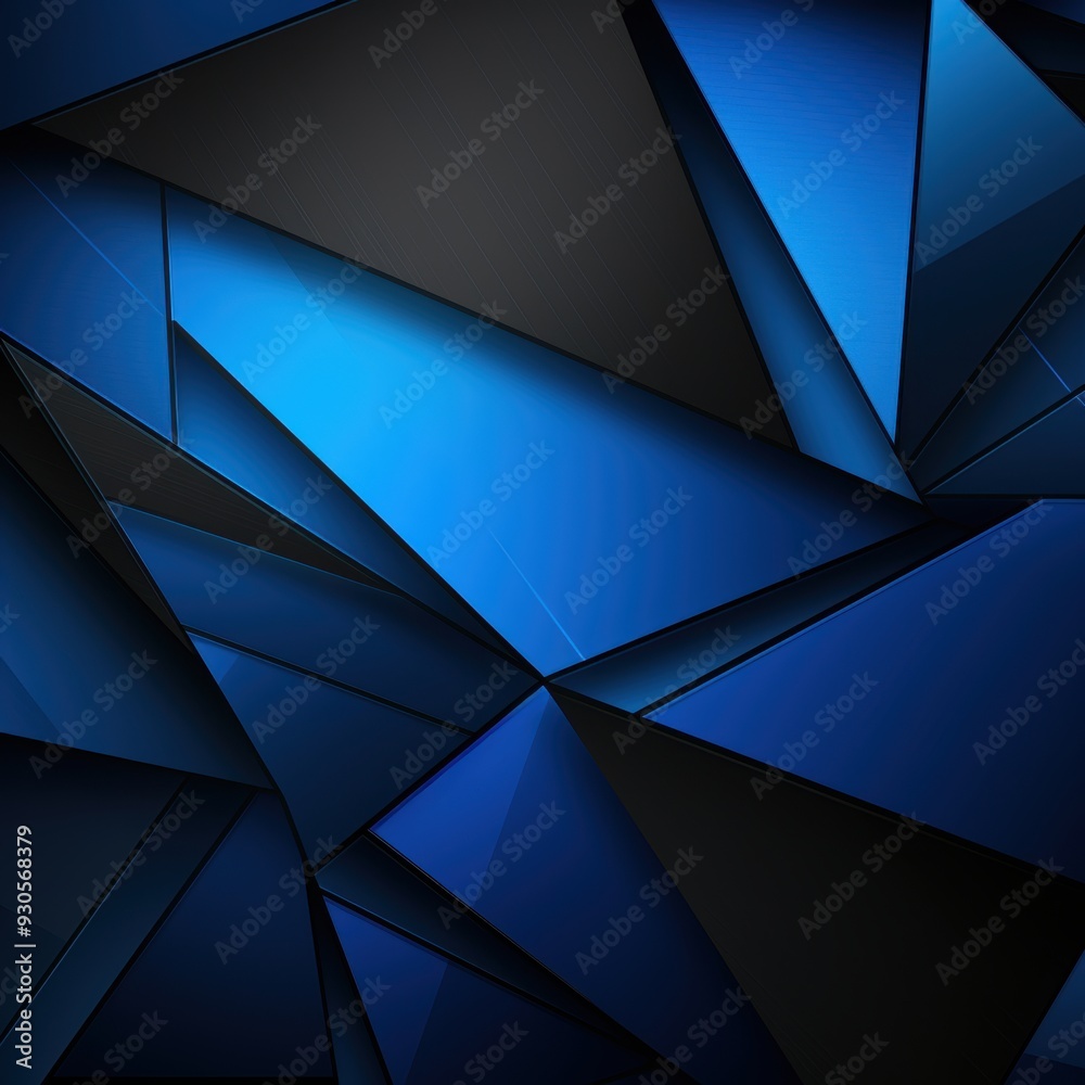 A dynamic and visually striking geometric background featuring shades of blue and black