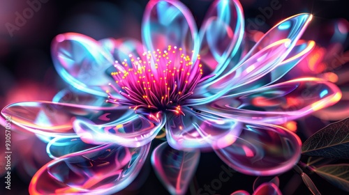 Abstract neon flower with glowing petals and vibrant colors