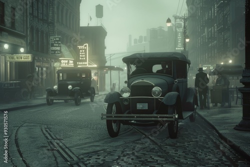 Bustling New York Street Scene in the 1920s with Flappers and Cars