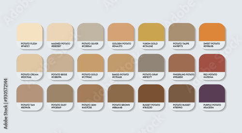 Potato Color Palette, Potato Brown Color Guide Palette with Color Names. Catalog Samples of Potato colors with RGB HEX codes. cladding sheet Brown colour, Fashion Trend Potato Brown Color Palette