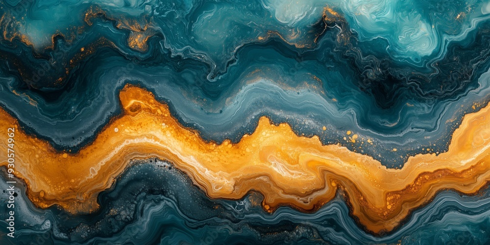 Fluid Marble Pattern with Delicate Shadowing in Teal and Mustard, generative ai Fluid Marble Pattern with Delicate Shadowing in Teal and Mustard, generative ai