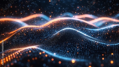 Abstract Glowing Waves with Blue and Orange Lights