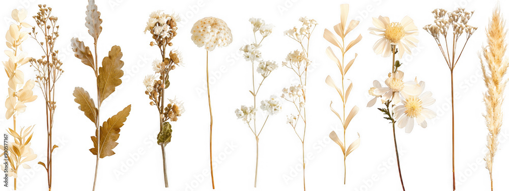 Fototapeta premium Dried White Flowers and Leaves