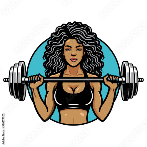 Confident and Powerful Woman Weightlifting Illustration for Fitness Inspiration