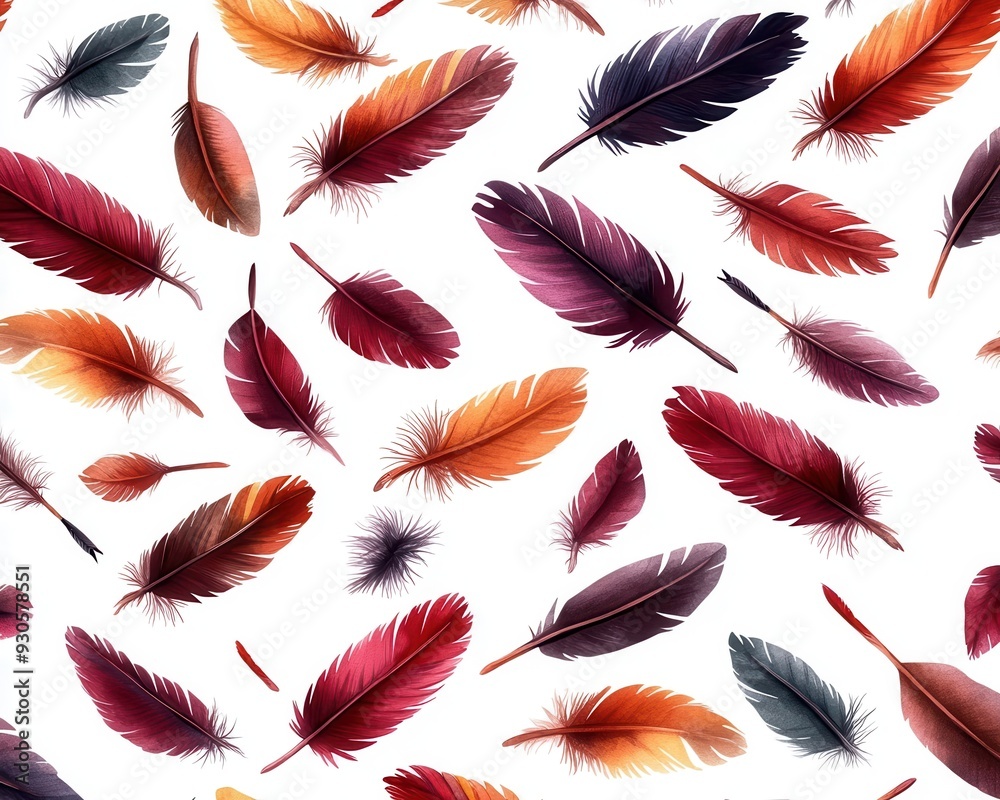 A vibrant collection of colorful feathers spread across a white background, perfect for creative and artistic projects. A vibrant collection of colorful feathers spread across a white background, perfect for creative and artistic projects.