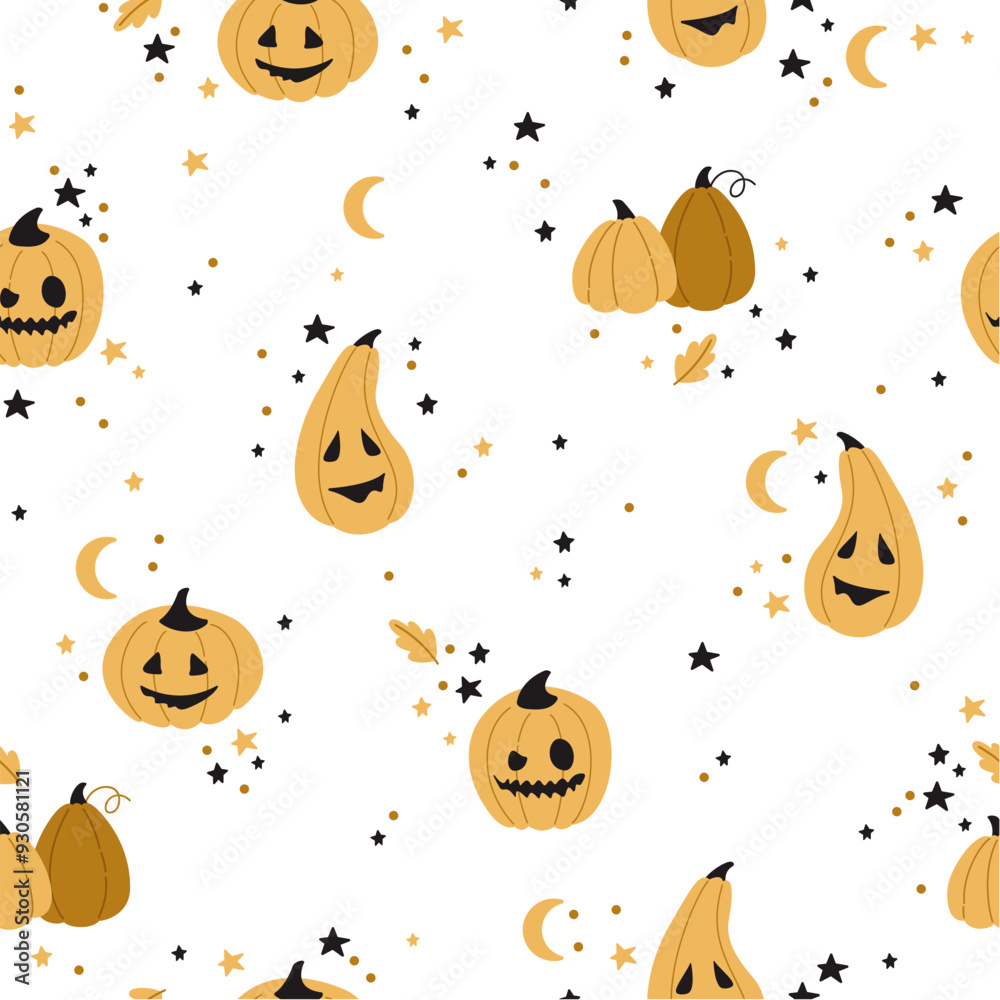Seamless pattern with scary pumpkins.