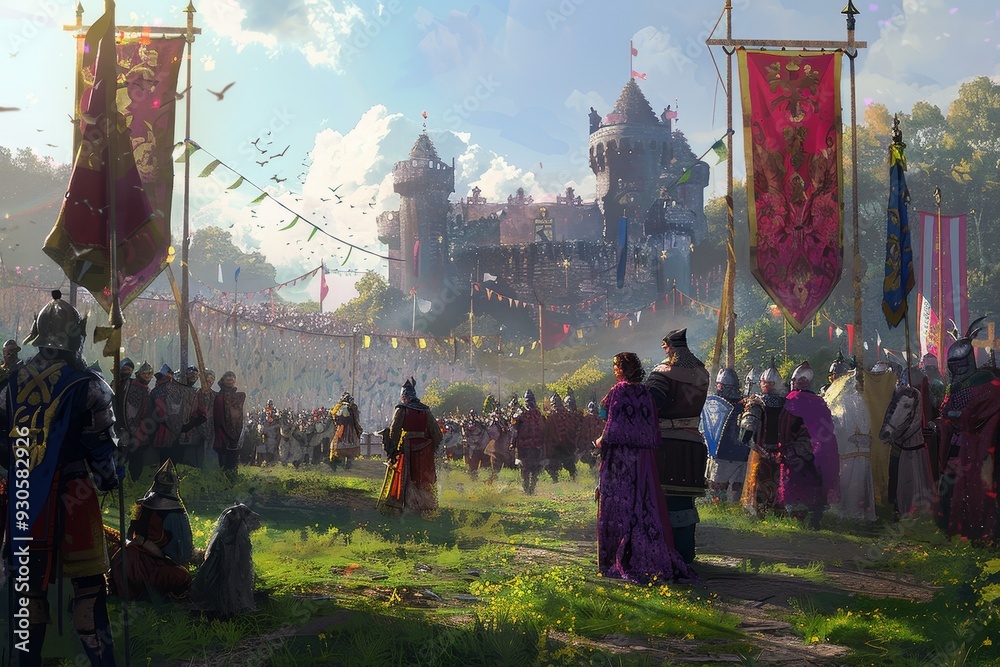 Fototapeta premium Renaissance Festival Features Performers and Spectators Celebrating Together