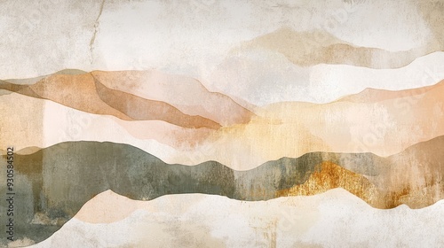 Abstract landscape with soft, flowing shapes and earthy tones.