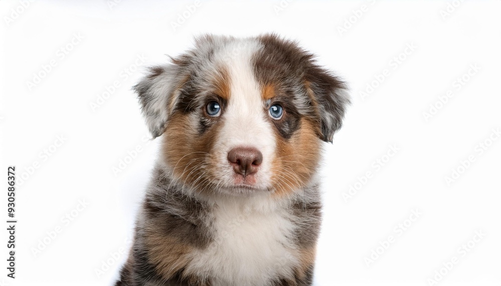 Obraz premium オーストラリアン・シェパードの子犬のポートレート(Australian Shepherd puppy portrait on white background)