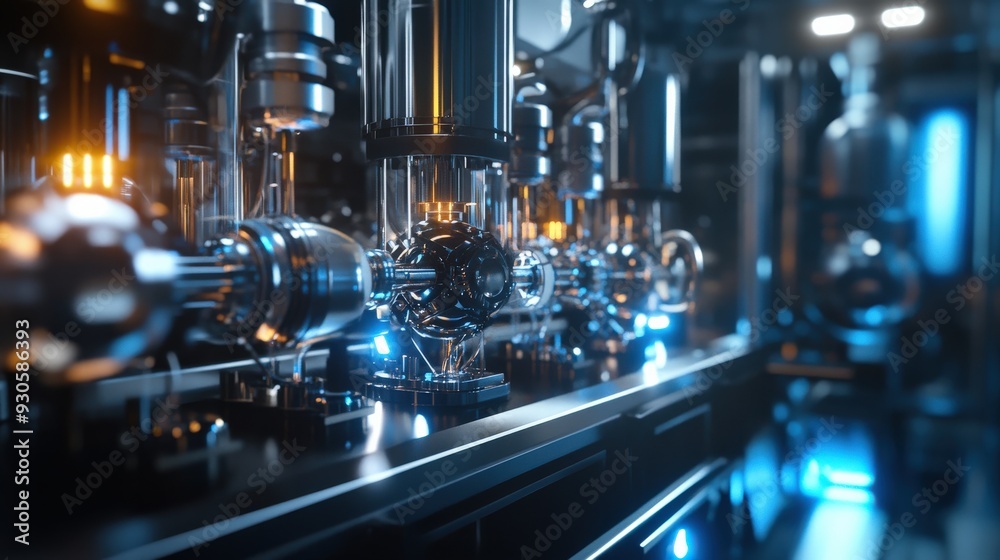 Bright lab equipment showcases cutting-edge quantum technology illuminated by soft blue and orange lighting Bright lab equipment showcases cutting-edge quantum technology illuminated by soft blue and orange lighting