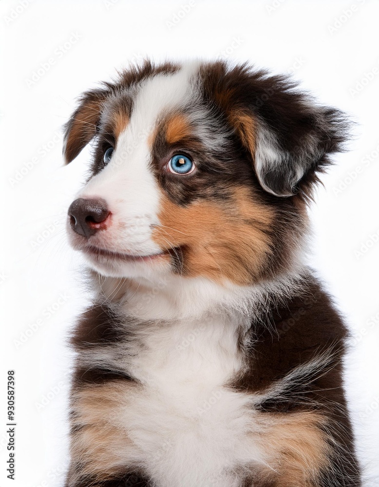 笑顔のオーストラリアン・シェパードの子犬のポートレート(Portrait of a smiling Australian Shepherd puppy on white background)
笑顔のオーストラリアン・シェパードの子犬のポートレート(Portrait of a smiling Australian Shepherd puppy on white background)