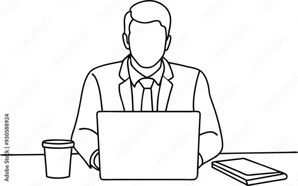 A man working in office line art illustration A man working in office line art illustration