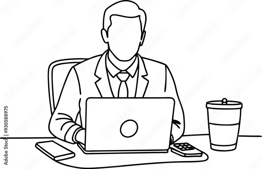 A man working in office line art illustration A man working in office line art illustration