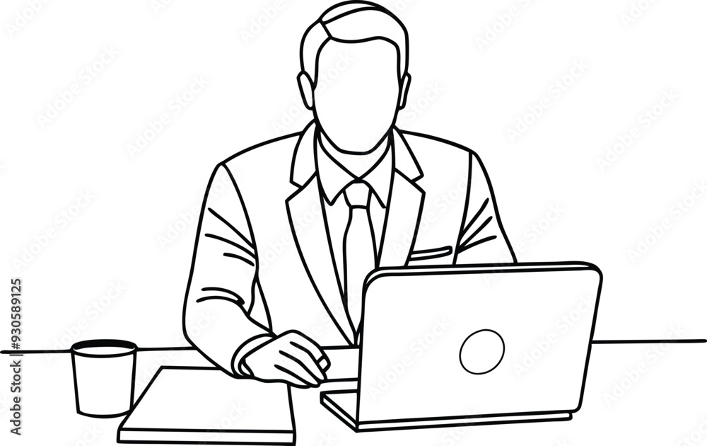 A man working in office line art illustration A man working in office line art illustration