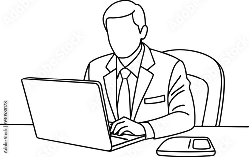 A man working in office line art illustration 