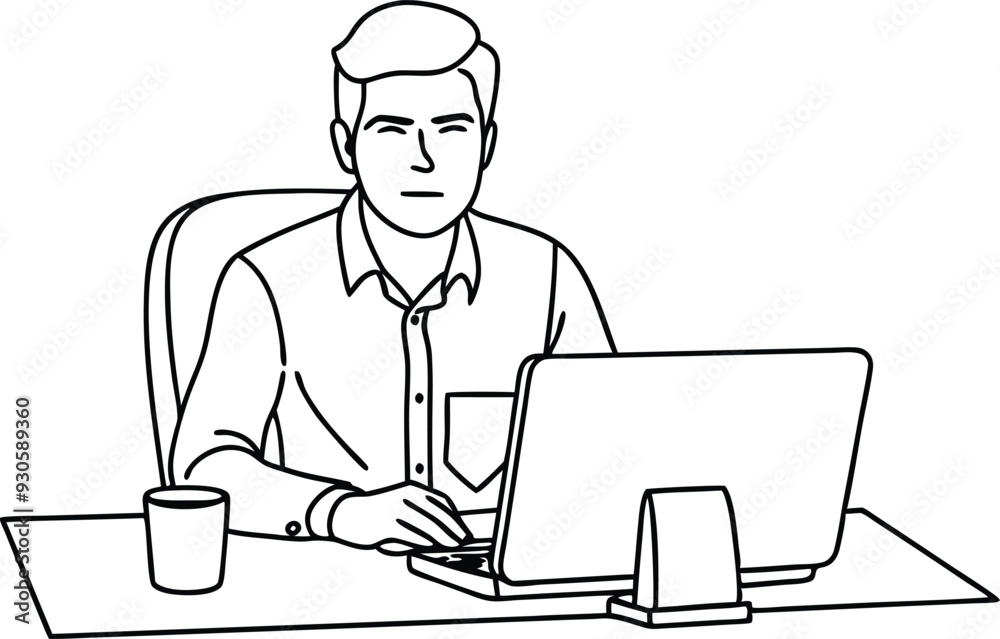 A man working in office line art illustration A man working in office line art illustration