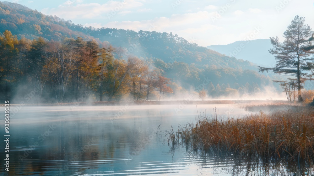 Fototapeta premium Misty Lake in a Forest