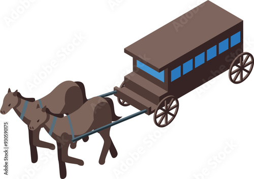 Two brown horses pulling a classic stagecoach, a symbol of the wild west