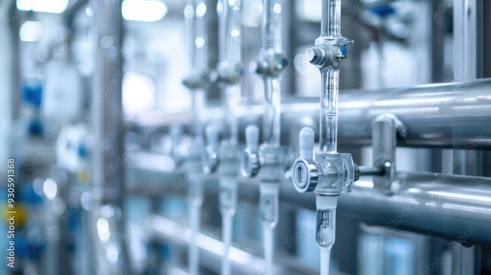 Close-up of stainless steel pipes and valves in an industrial setting showcasing modern engineering and precision design. Close-up of stainless steel pipes and valves in an industrial setting showcasing modern engineering and precision design.