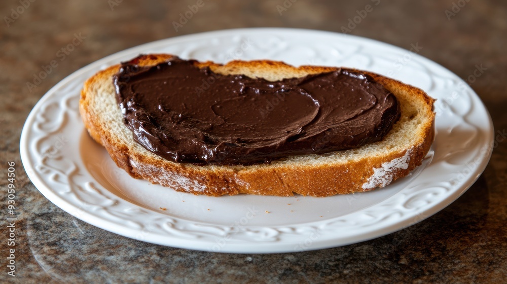Delicious chocolate spread on toasted bread for breakfast Delicious chocolate spread on toasted bread for breakfast