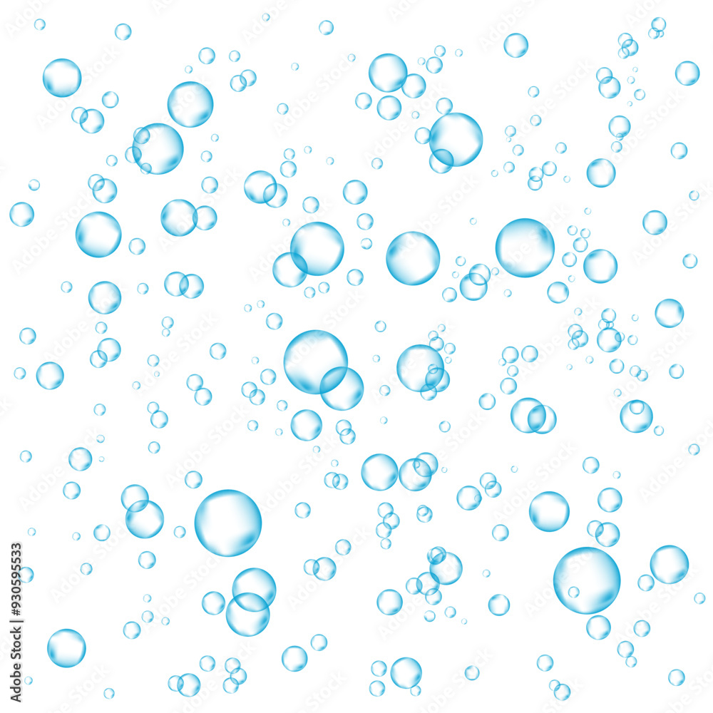 Oxygen air bubbles flow in water on white background. Oxygen air bubbles flow in water on white background.