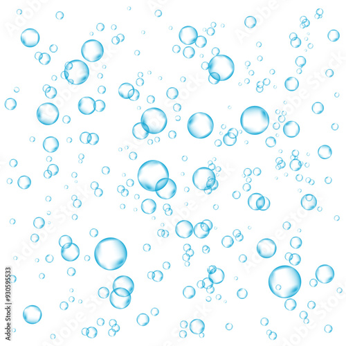 Oxygen air bubbles  flow  in water on white  background.